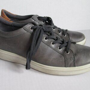 Ecco Mens EU 44 US 10 10.5 Soft 7 Sneakers Shoes Gray Leather Lace Up
